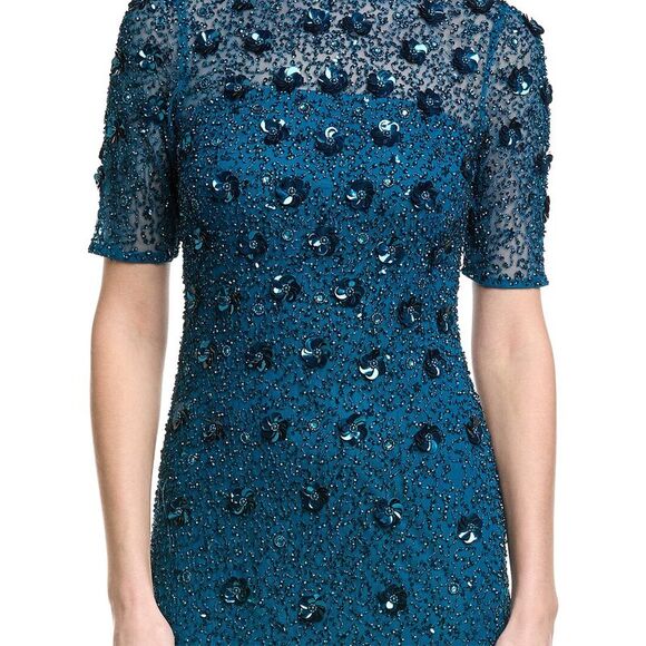 Adrianna Papell Womens Beaded Gown, Blue - Picture 3 of 4